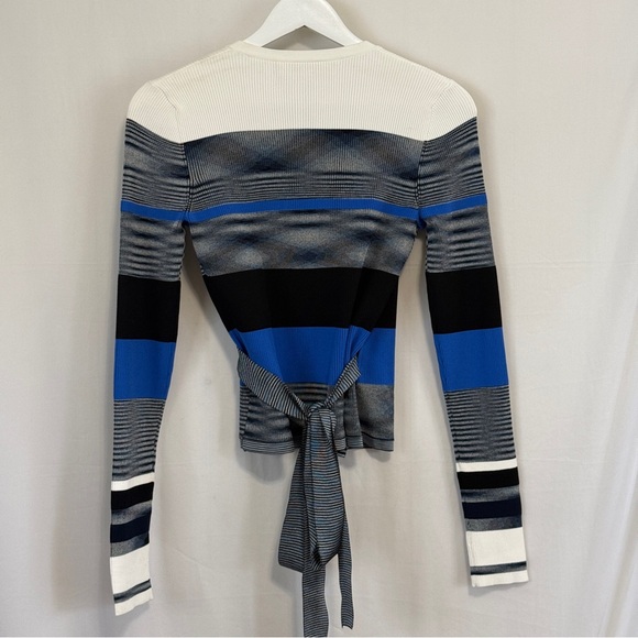 Diane Von Furstenberg Women’s ribbed wrap top‎ Striped Size S Long Sleeve - Picture 3 of 11